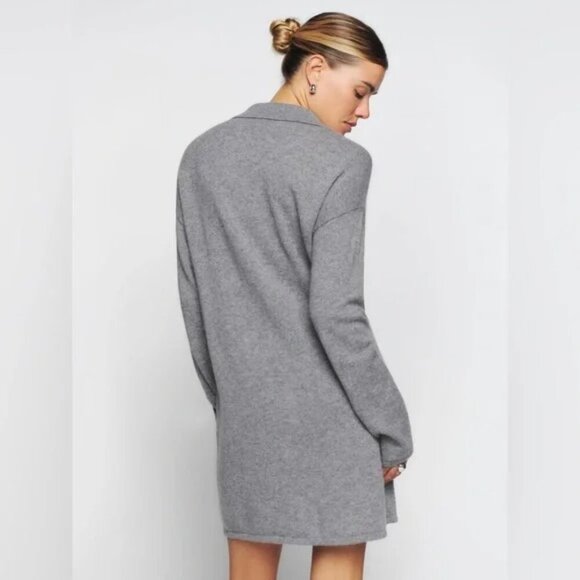 Reformation Doreen Cashmere Sweater Polo Dress Gray XS Long Sleeve - Picture 3 of 10